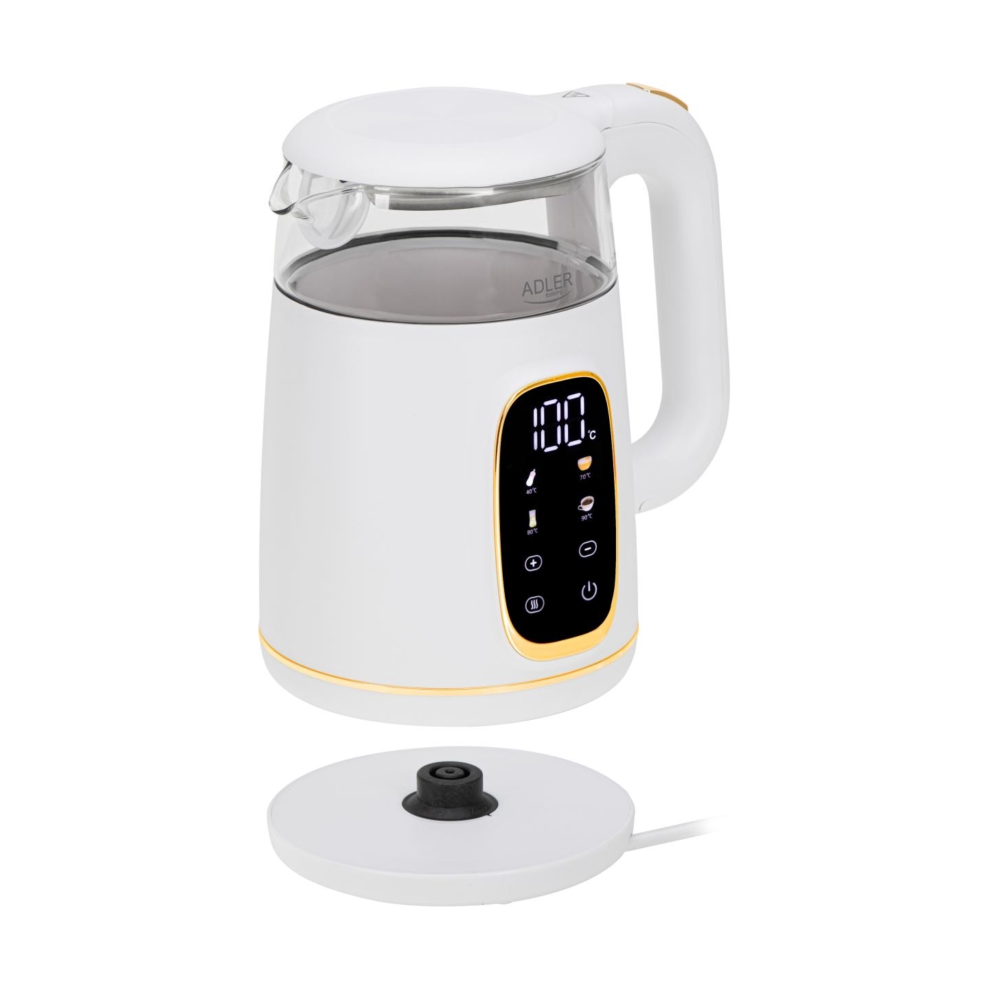 Adler Kettle with LED Display | AD 1305 | Electric | 2200 W | 1.7 L | Plastic | 360° rotational base | White/Gold