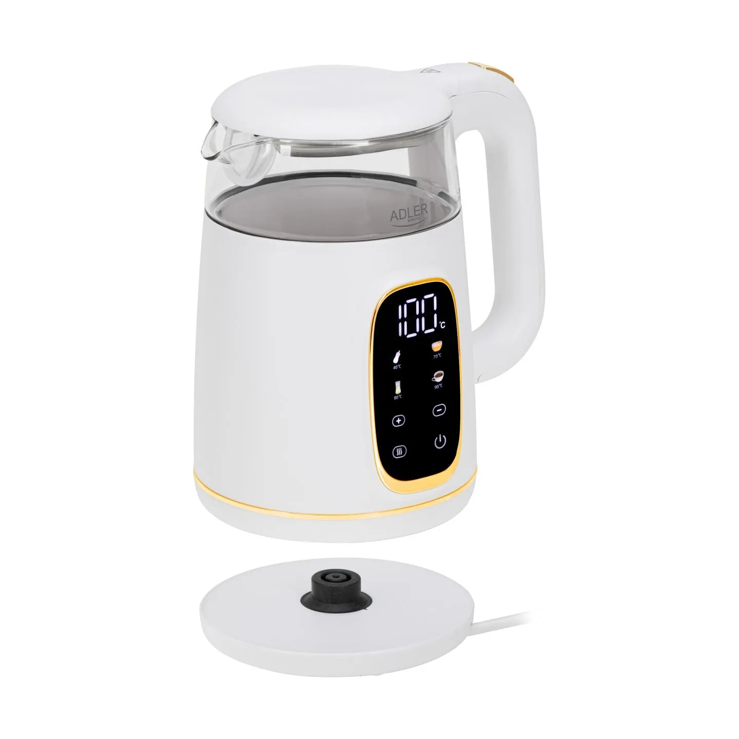 Adler Kettle with LED Display | AD 1305 | Electric | 2200 W | 1.7 L | Plastic | 360° rotational base | White/Gold