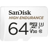 Sandisk High Endurance microSDXC 64GB + SD Adapter - for dash cams & home monitoring, up to 5,000 Hours, Full HD / 4K videos, up