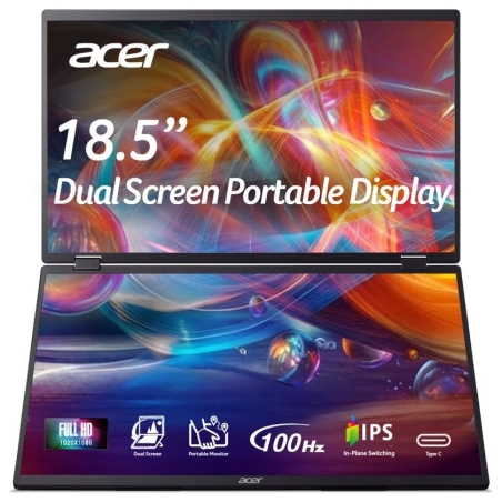Acer PD19F 47cm 18.5'' FHD Dual Portable IPS 100Hz 16:9 4ms (GTG) 250nits HDMI 2xType-C MM Audio Out EU Black H.cable x1 U.cable