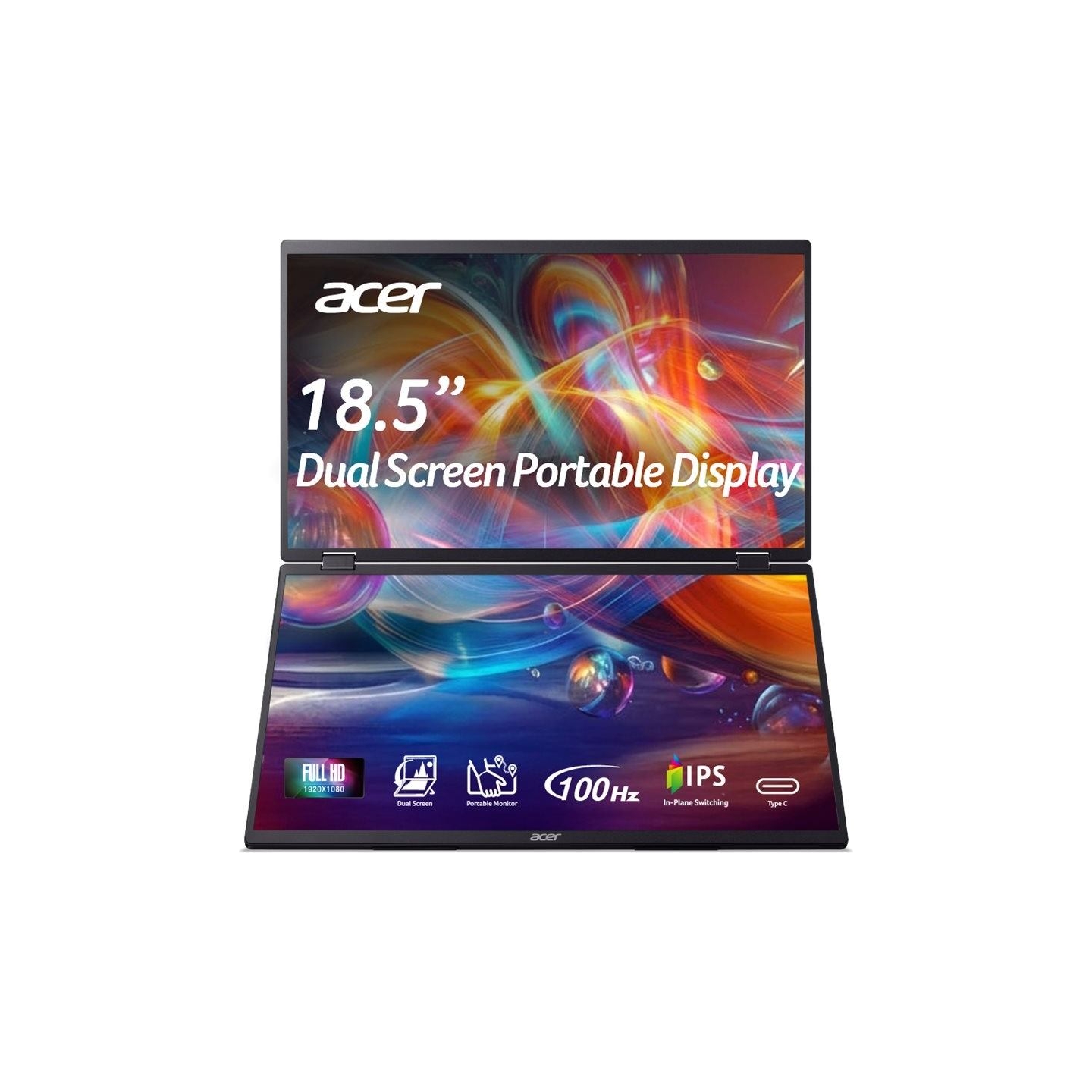 Acer PD19F 47cm 18.5'' FHD Dual Portable IPS 100Hz 16:9 4ms (GTG) 250nits HDMI 2xType-C MM Audio Out EU Black H.cable x1 U.cable