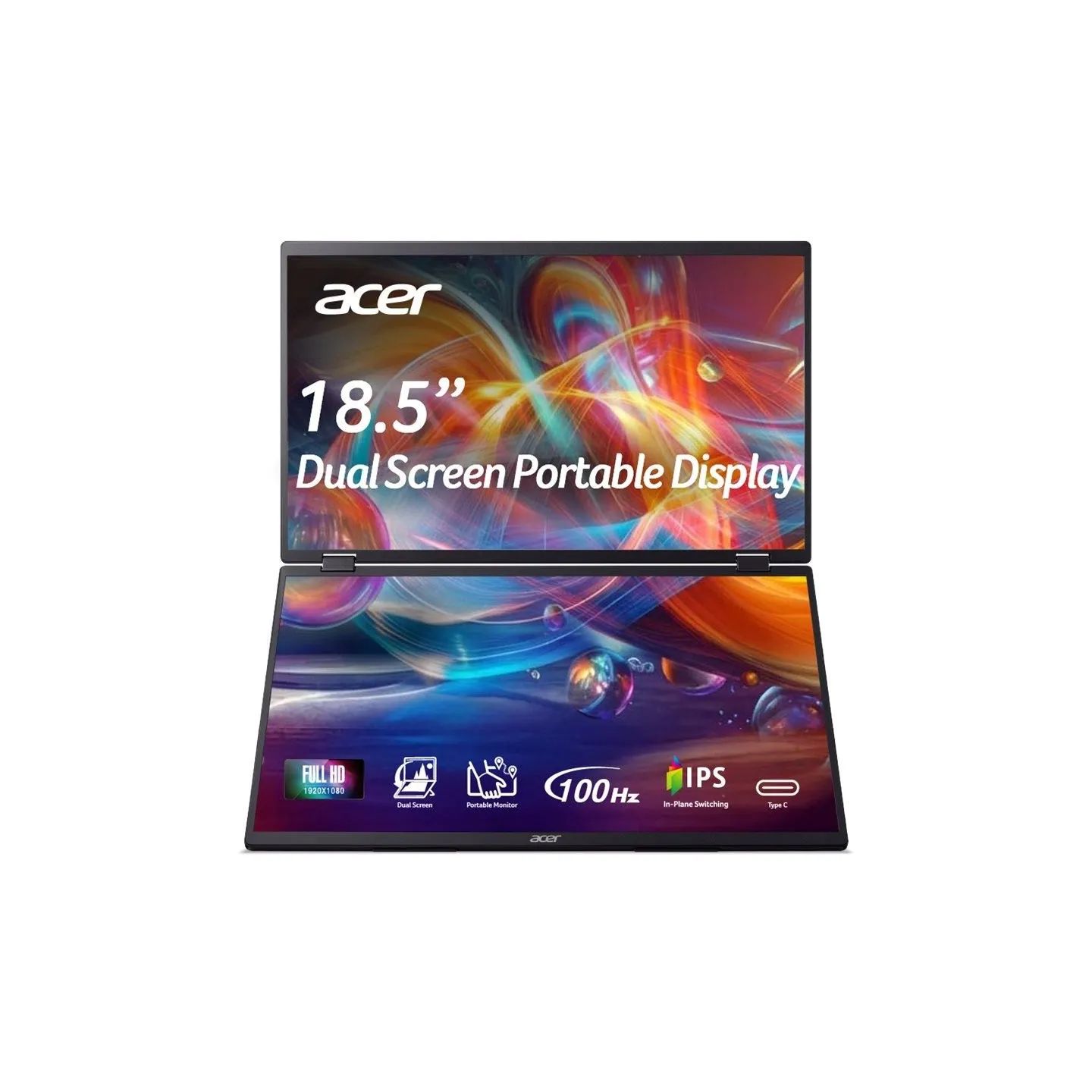 Acer PD19F 47cm 18.5'' FHD Dual Portable IPS 100Hz 16:9 4ms (GTG) 250nits HDMI 2xType-C MM Audio Out EU Black H.cable x1 U.cable