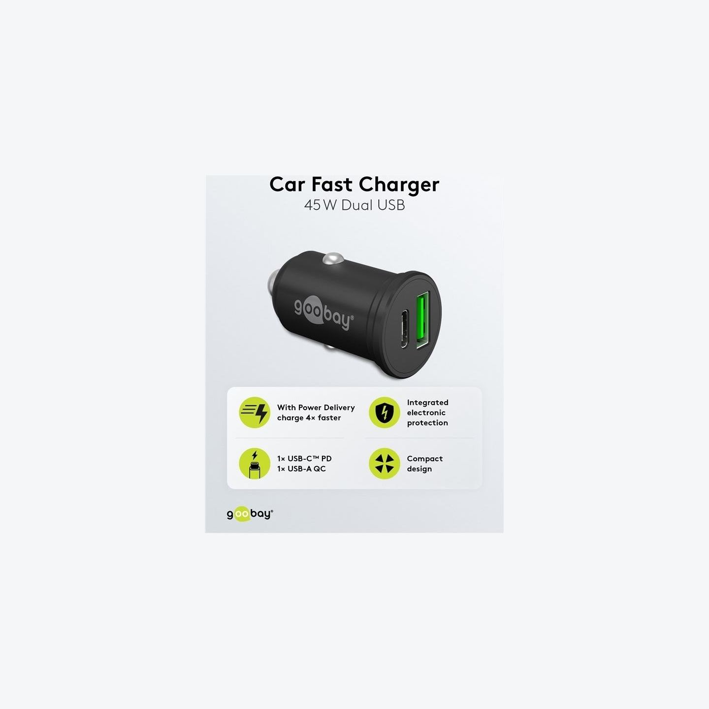 Goobay Dual-USB Car Fast Charger USB-C PD (Power Delivery), 45 W | 61739