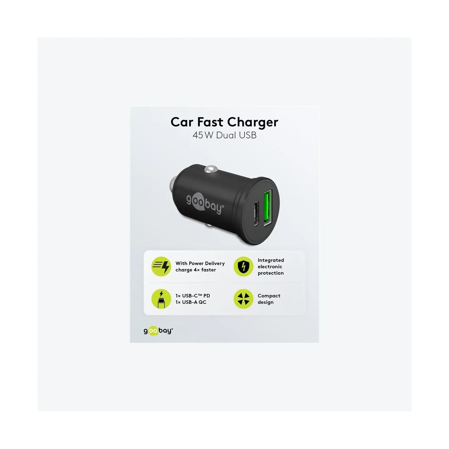 Goobay Dual-USB Car Fast Charger USB-C PD (Power Delivery), 45 W | 61739