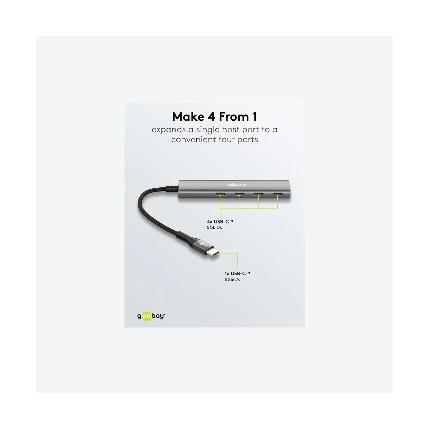 Goobay Slim 4-Port USB Hub, USB-C to USB-C, 5 Gbit/s