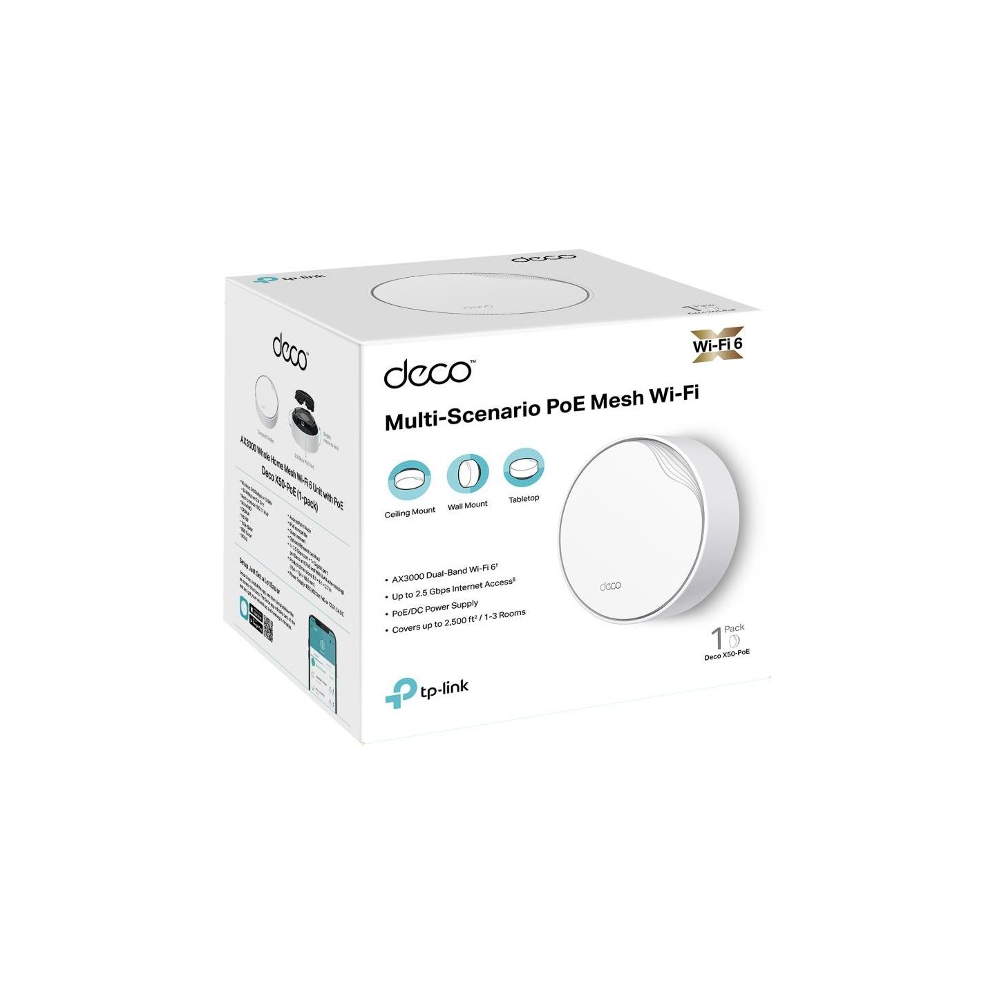 Tp-Link Wireless Router|TP-LINK|Wireless Router|3000 Mbps|Mesh|Wi-Fi 6|1x10/100/1000M|1x2.5GbE|DHCP|DECOX50-POE(1-PACK)