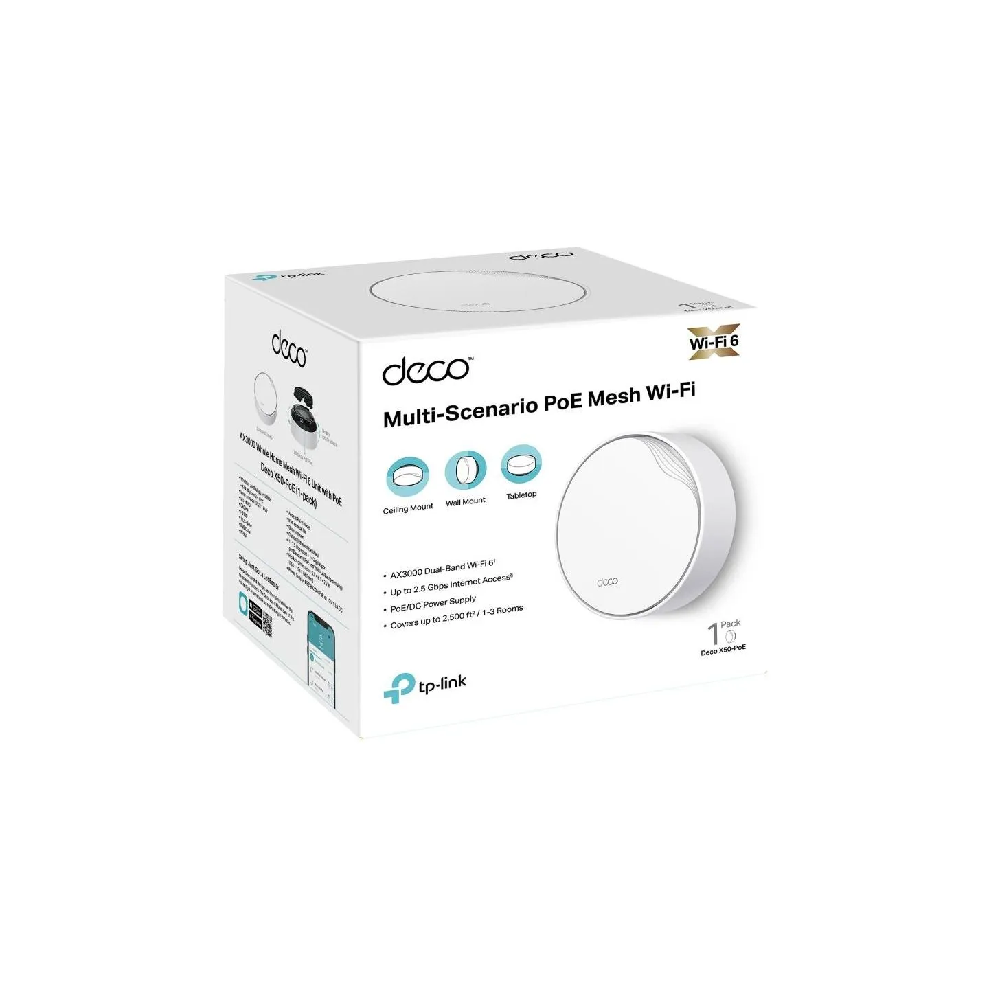 Tp-Link Wireless Router|TP-LINK|Wireless Router|3000 Mbps|Mesh|Wi-Fi 6|1x10/100/1000M|1x2.5GbE|DHCP|DECOX50-POE(1-PACK)