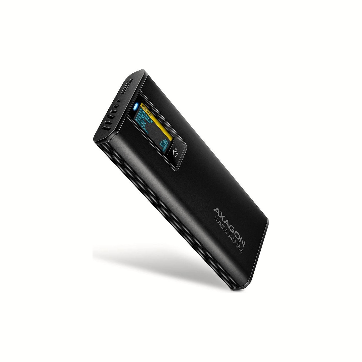 Axagon EEM2-SD2B USB-C 10Gbps-M.2 NVMe & SATA SSD DISPLAY box
