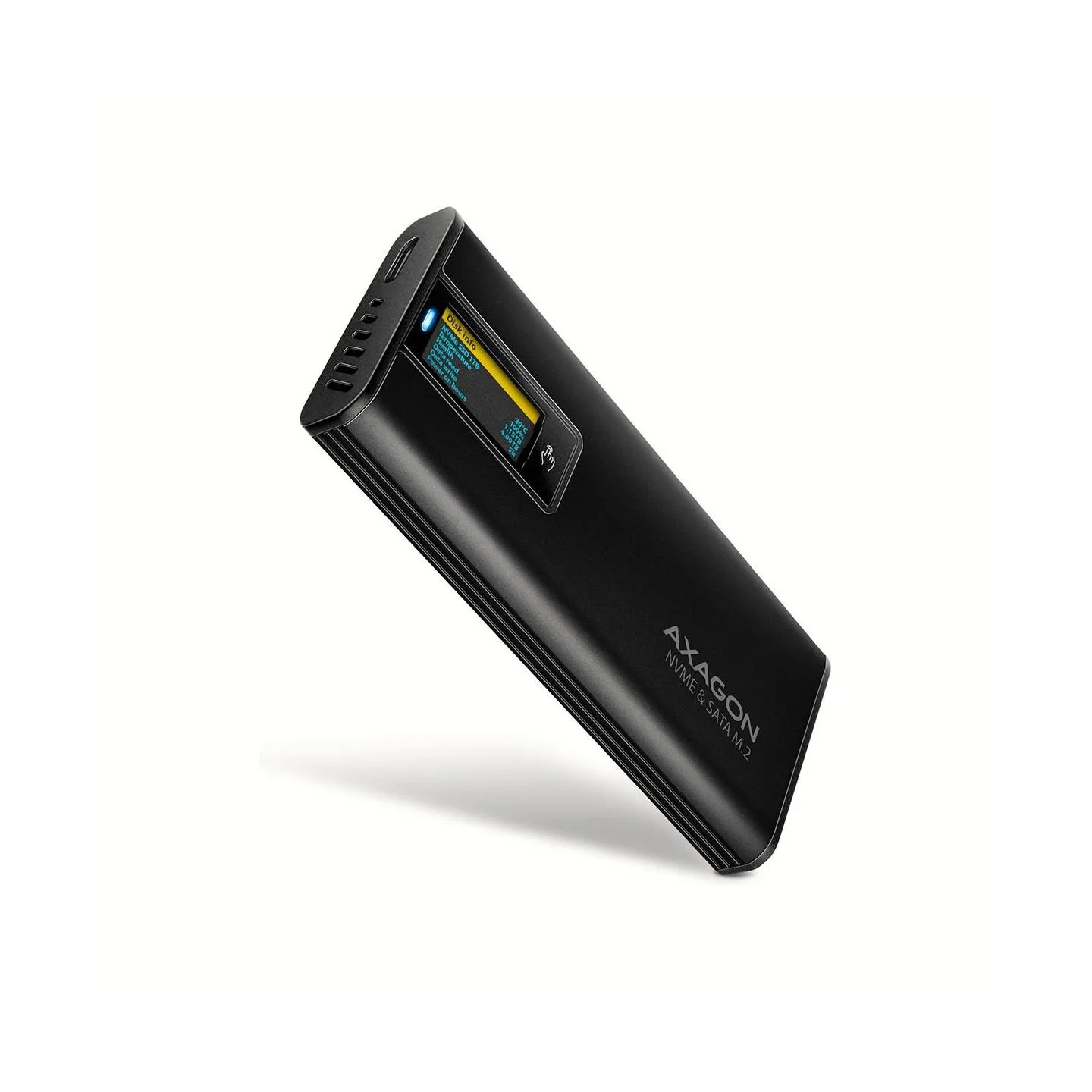 Axagon EEM2-SD2B USB-C 10Gbps-M.2 NVMe & SATA SSD DISPLAY box