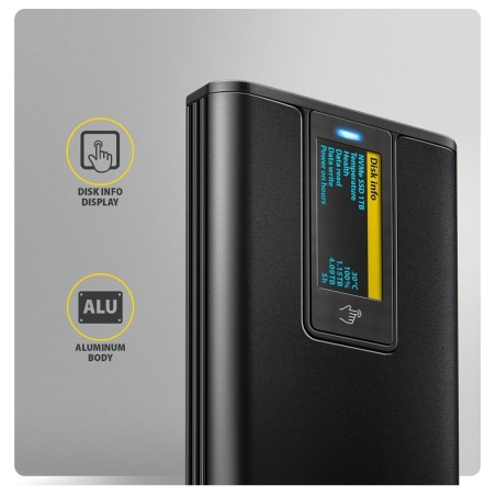 Axagon EEM2-SD2B USB-C 10Gbps-M.2 NVMe & SATA SSD DISPLAY box