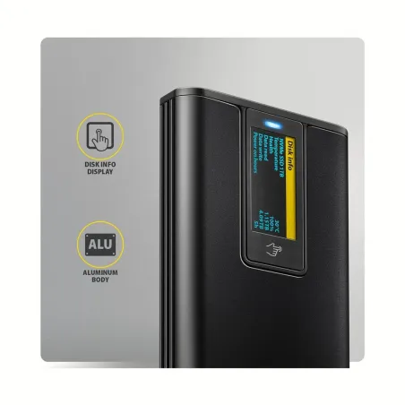 Axagon EEM2-SD2B USB-C 10Gbps-M.2 NVMe & SATA SSD DISPLAY box