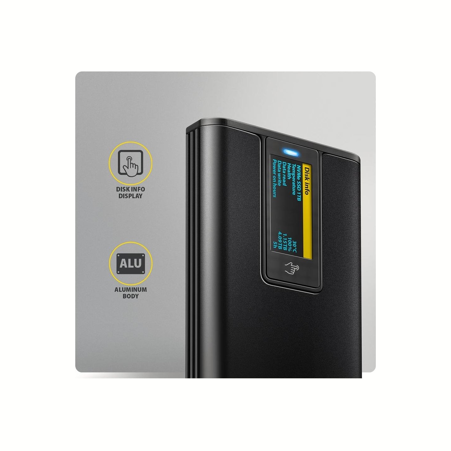 Axagon EEM2-SD2B USB-C 10Gbps-M.2 NVMe & SATA SSD DISPLAY box