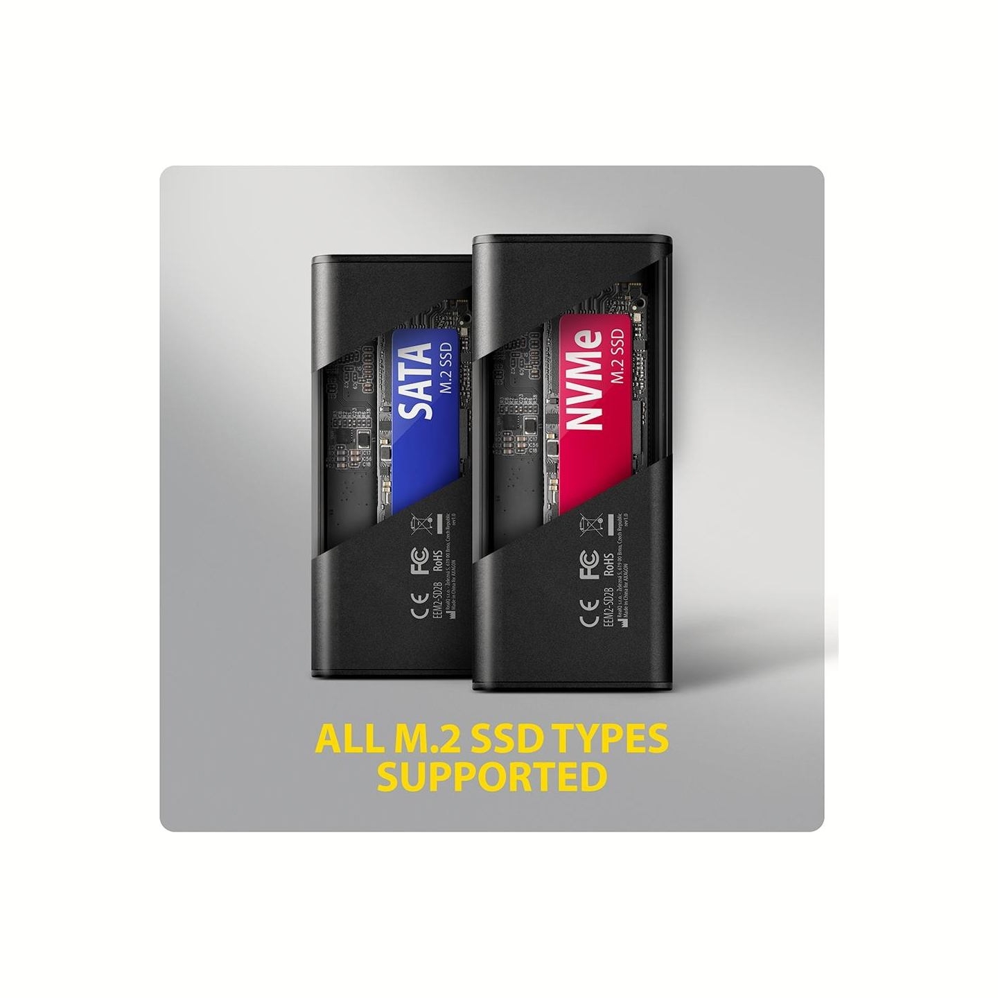 Axagon EEM2-SD2B USB-C 10Gbps-M.2 NVMe & SATA SSD DISPLAY box