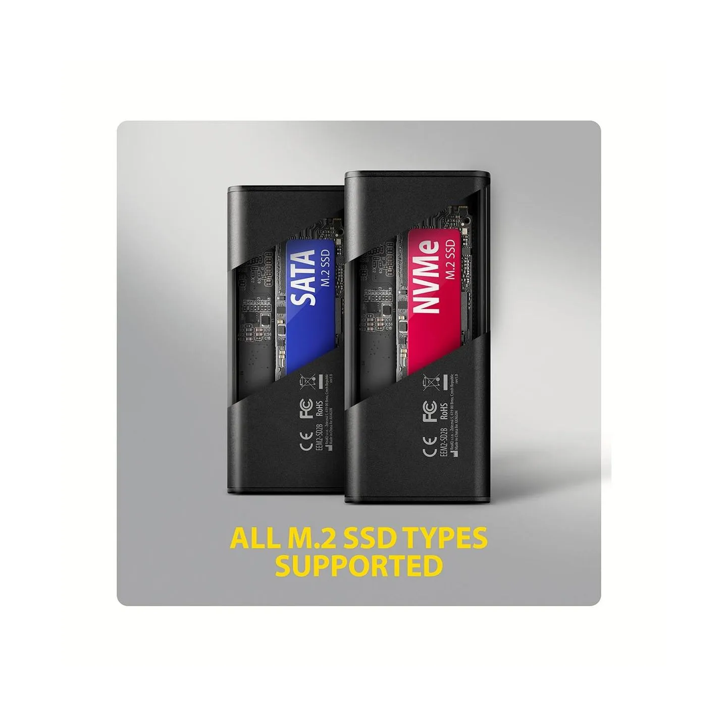 Axagon EEM2-SD2B USB-C 10Gbps-M.2 NVMe & SATA SSD DISPLAY box