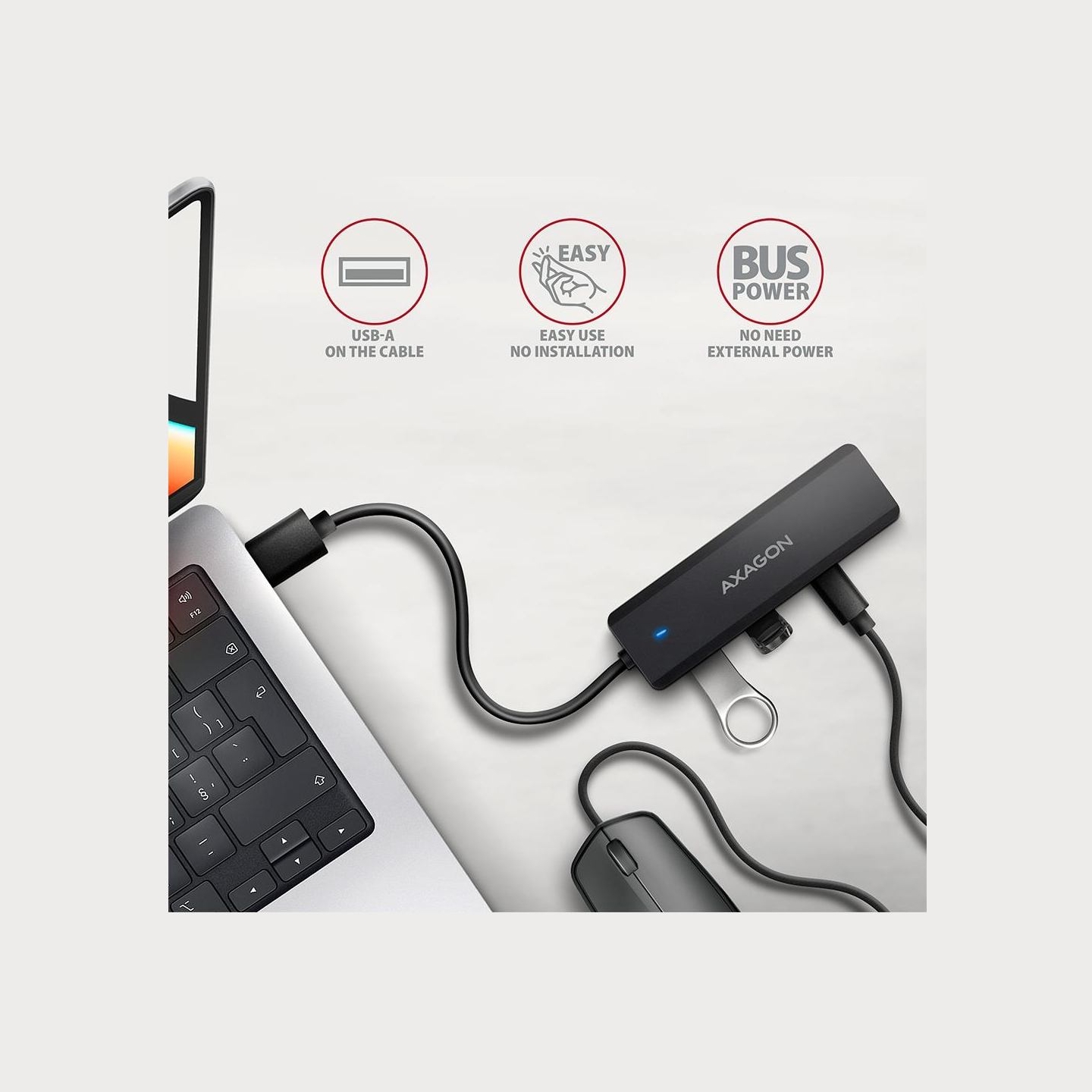 Axagon HUE-C2A USB-A 5Gbps TRAVEL hub