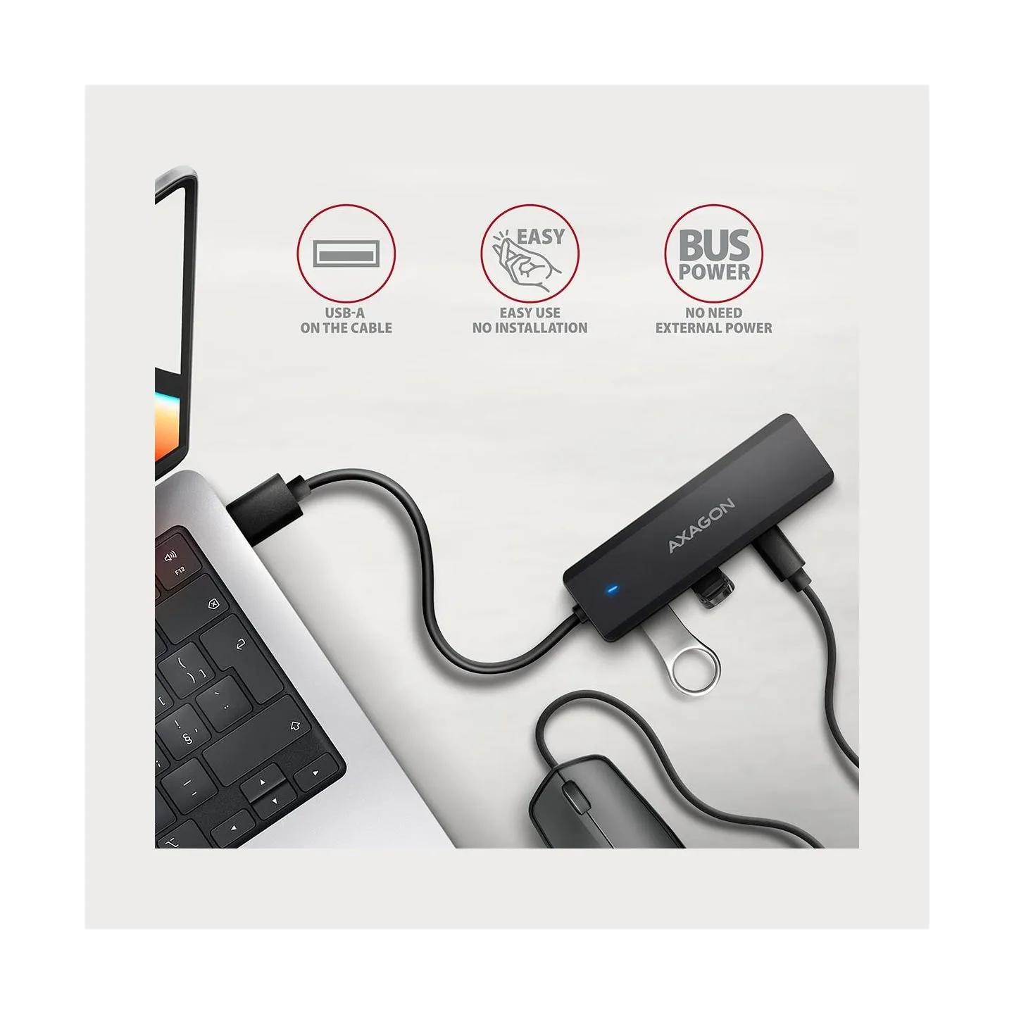Axagon HUE-C2A USB-A 5Gbps TRAVEL hub