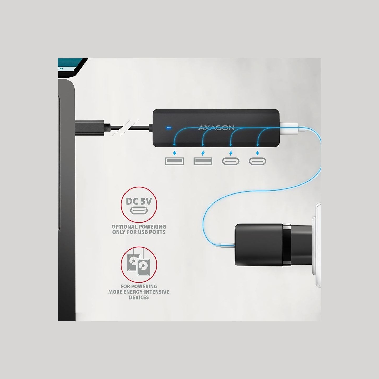 Axagon HUE-C2C USB-C 5Gbps TRAVEL hub
