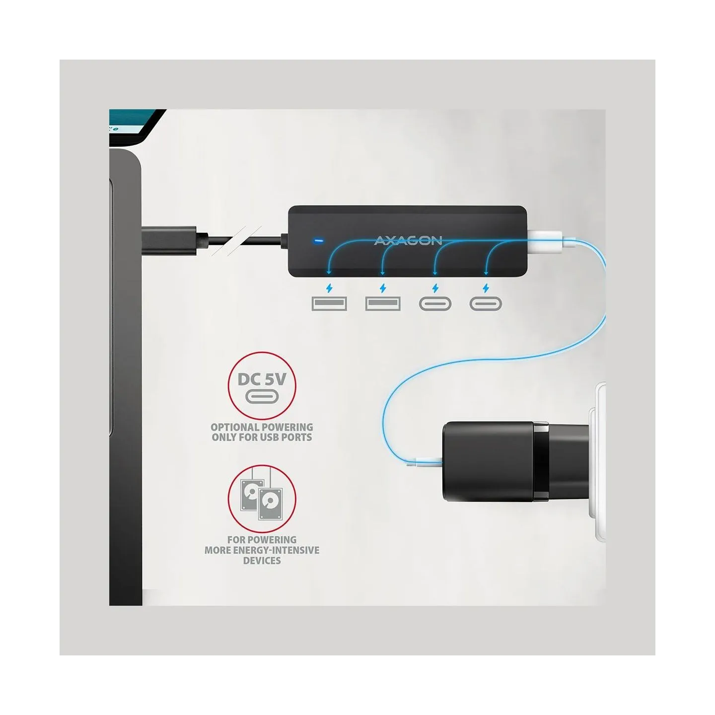 Axagon HUE-C2C USB-C 5Gbps TRAVEL hub
