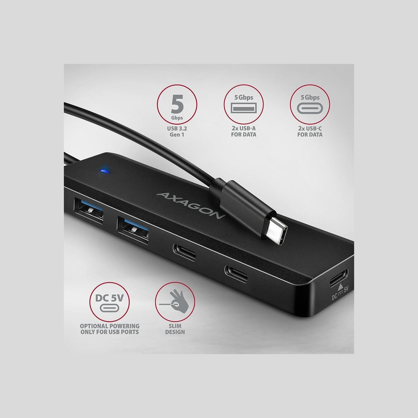 Axagon HUE-C2C USB-C 5Gbps TRAVEL hub