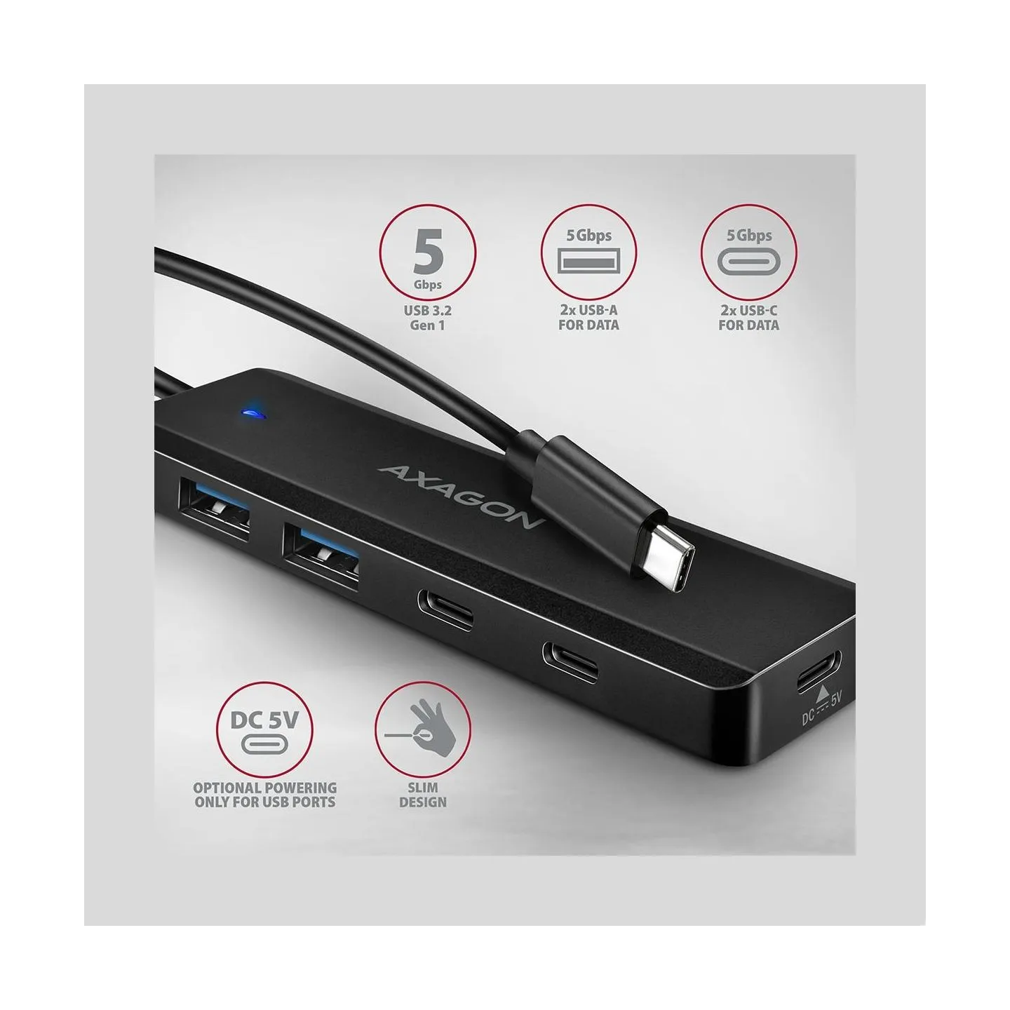 Axagon HUE-C2C USB-C 5Gbps TRAVEL hub