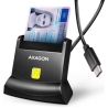 Axagon CRE-SM4NC USB-C Smart card StandReader. Universal desktop USB contact Smart ID card reader with a long USB-C cable.