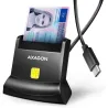 Axagon CRE-SM4NC USB-C Smart card StandReader. Universal desktop USB contact Smart ID card reader with a long USB-C cable.