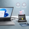 Axagon CRE-SM4NC USB-C Smart card StandReader. Universal desktop USB contact Smart ID card reader with a long USB-C cable.