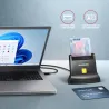 Axagon CRE-SM4NC USB-C Smart card StandReader. Universal desktop USB contact Smart ID card reader with a long USB-C cable.
