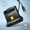 Axagon CRE-SM4NC USB-C Smart card StandReader. Universal desktop USB contact Smart ID card reader with a long USB-C cable.