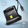 Axagon CRE-SM4NC USB-C Smart card StandReader. Universal desktop USB contact Smart ID card reader with a long USB-C cable.