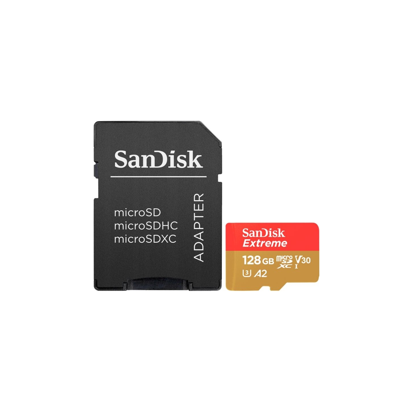 Sandisk Extreme microSDXC 128GB + SD Adapter + 1 year RescuePRO Deluxe up to 190MB/s & 90MB/s Read/Write speeds A2 C10 V30 UHS-I
