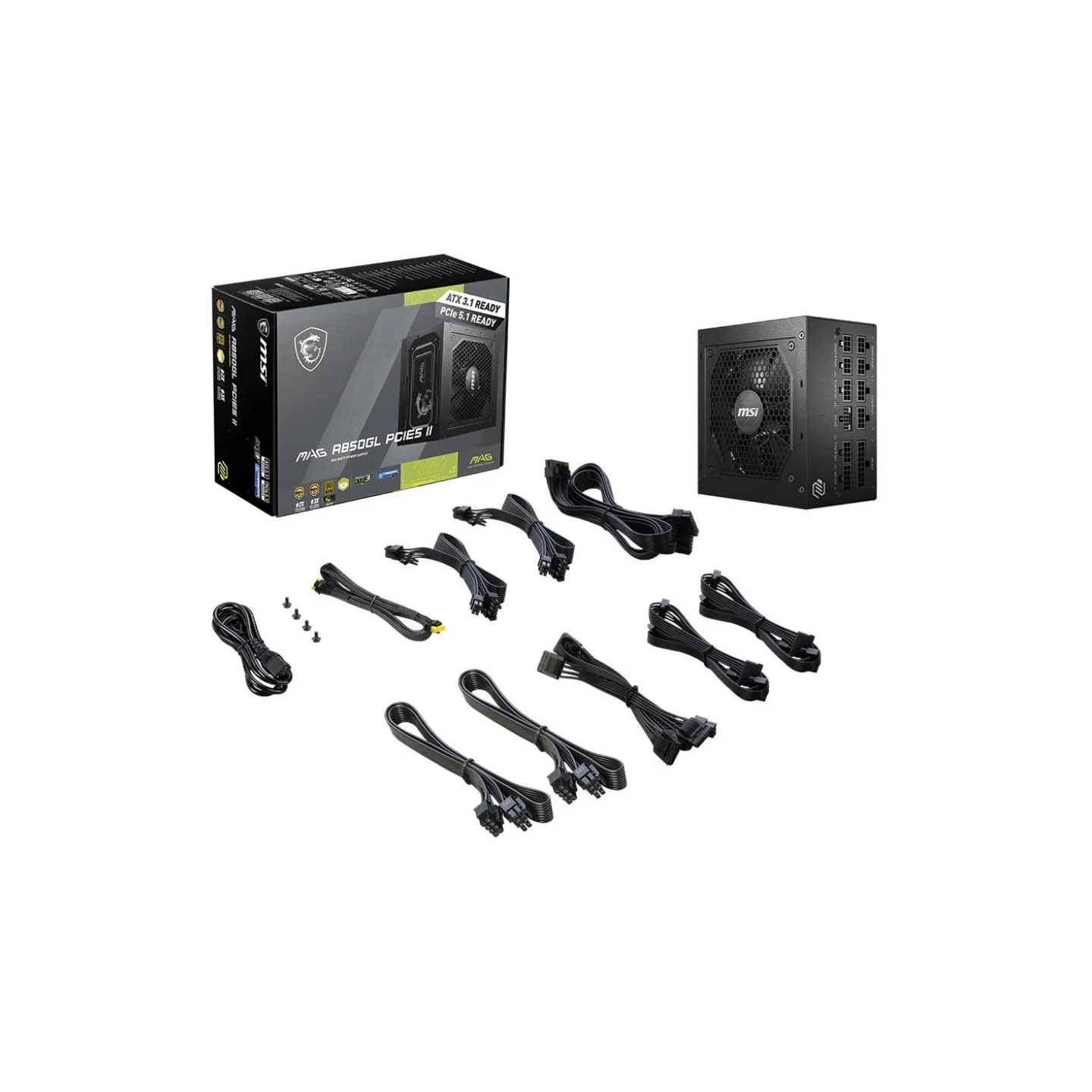 MSI Power Supply|MSI|MAG A850GL PCIE5 II|850 Watts|Efficiency 80 PLUS GOLD|PFC Active|MAGA850GLPCIE5II
