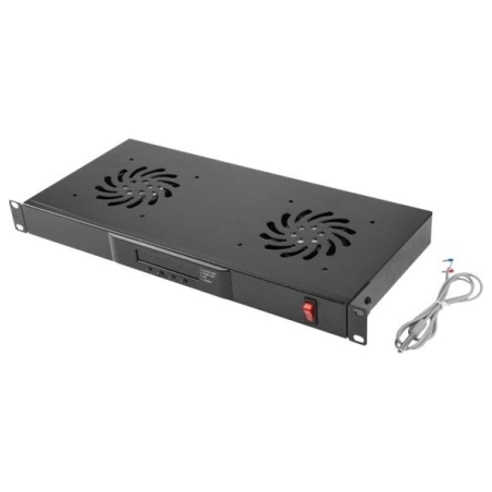 Lanberg 19" fan unit/ventilation panel with LCD 2 fans + thermostat 230V | AK-1502-B | Black