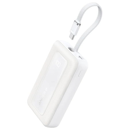 Anker Power Bank, Built-In USB-C Cable, 30W | A1688H21 | 10000 mAh | White