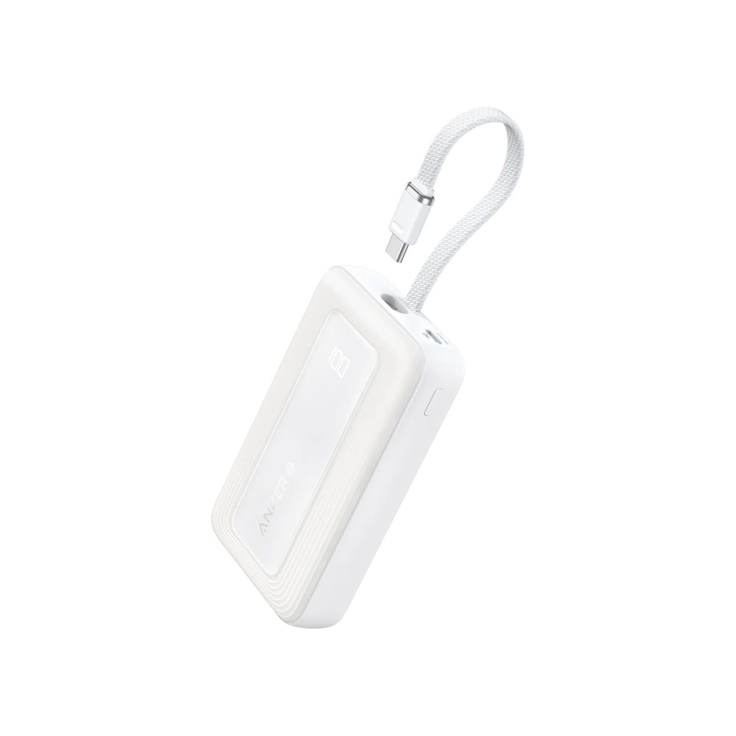 Anker Power Bank, Built-In USB-C Cable, 30W | A1688H21 | 10000 mAh | White