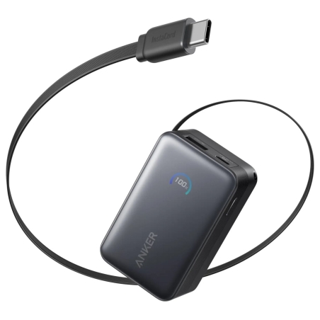 Anker Nano Power Bank 45W with Built-In Retractable USB-C Cable | A1638H11 | 10000 mAh | Black
