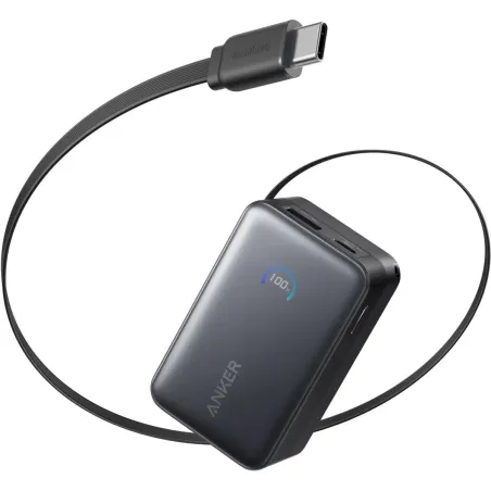 Anker Nano Power Bank 45W with Built-In Retractable USB-C Cable | A1638H11 | 10000 mAh | Black
