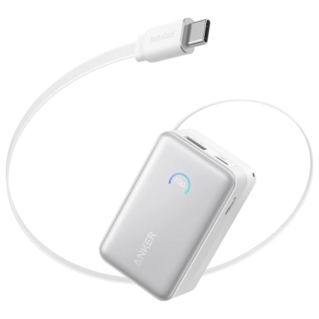 Anker Nano Power Bank 45W with Built-In Retractable USB-C Cable | A1638H21 | 10000 mAh | White