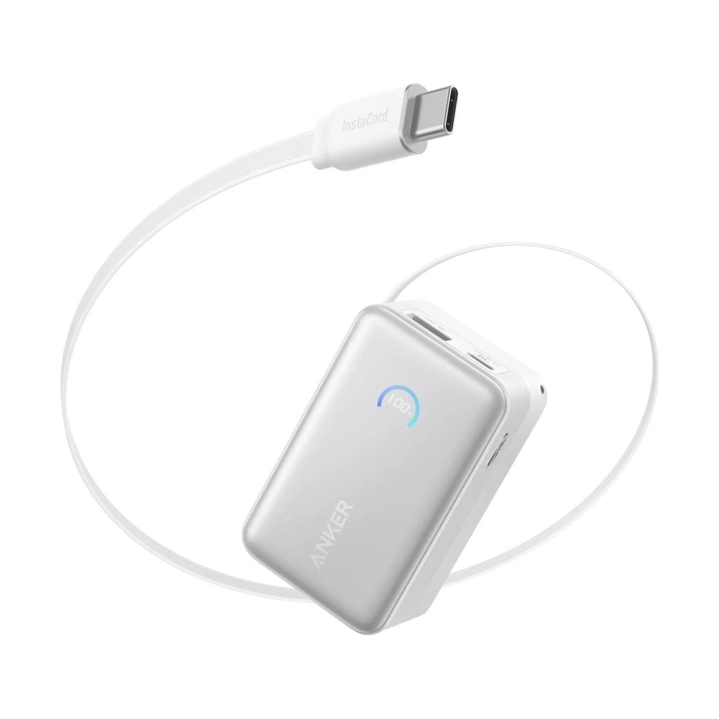 Anker Nano Power Bank 45W with Built-In Retractable USB-C Cable | A1638H21 | 10000 mAh | White