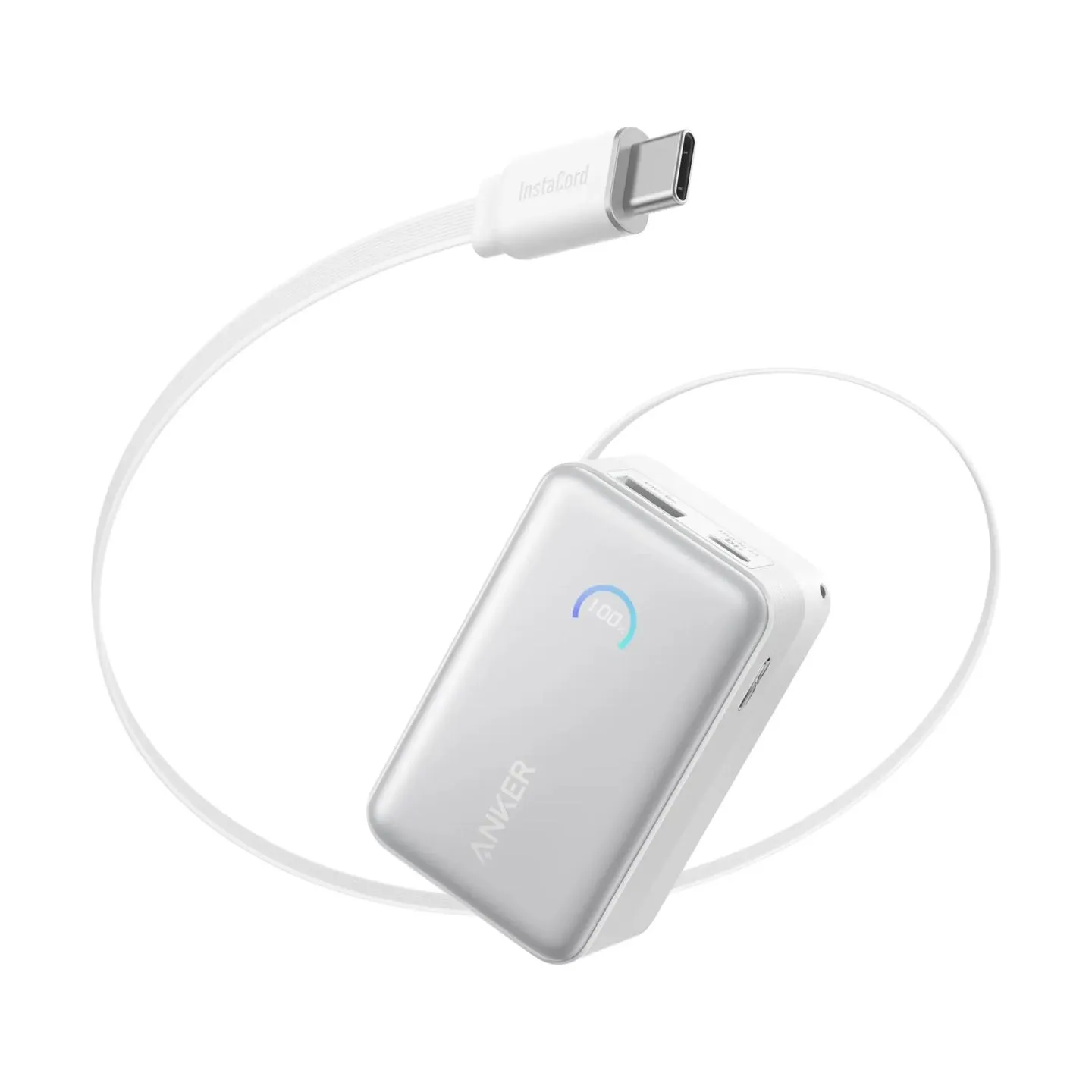 Anker Nano Power Bank 45W with Built-In Retractable USB-C Cable | A1638H21 | 10000 mAh | White