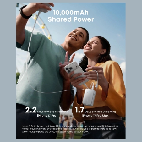 Anker Nano Power Bank 45W with Built-In Retractable USB-C Cable | A1638H21 | 10000 mAh | White