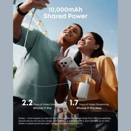 Anker Nano Power Bank 45W with Built-In Retractable USB-C Cable | A1638H21 | 10000 mAh | White