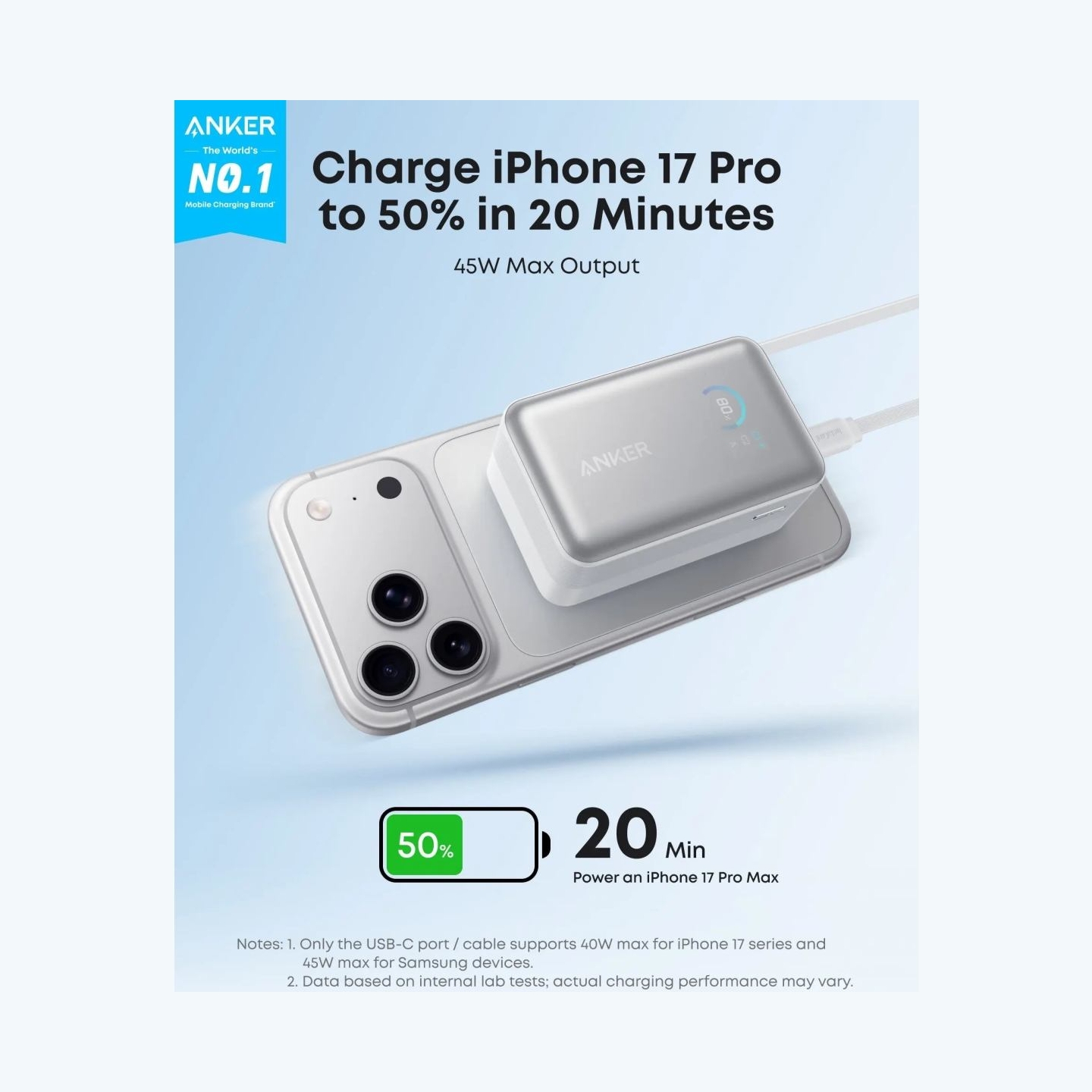 Anker Nano Power Bank 45W with Built-In Retractable USB-C Cable | A1638H21 | 10000 mAh | White