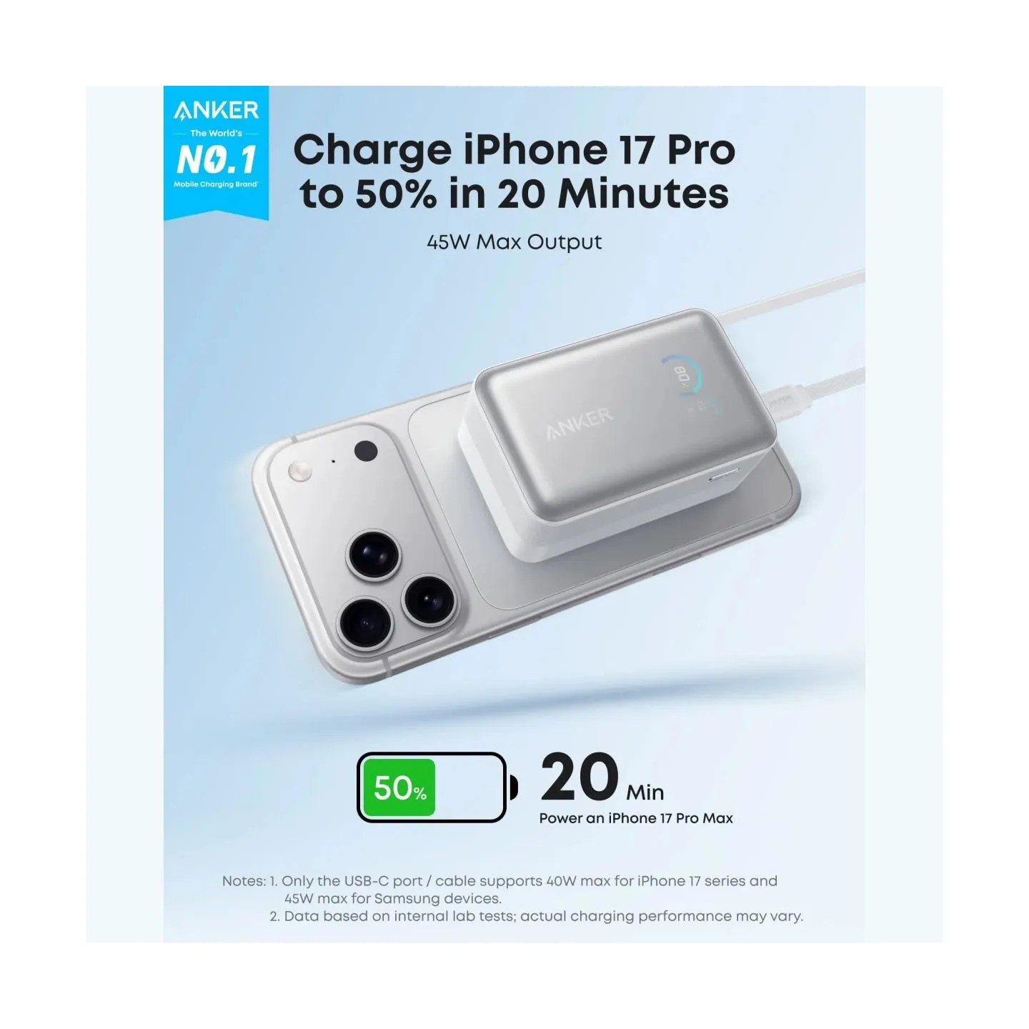 Anker Nano Power Bank 45W with Built-In Retractable USB-C Cable | A1638H21 | 10000 mAh | White