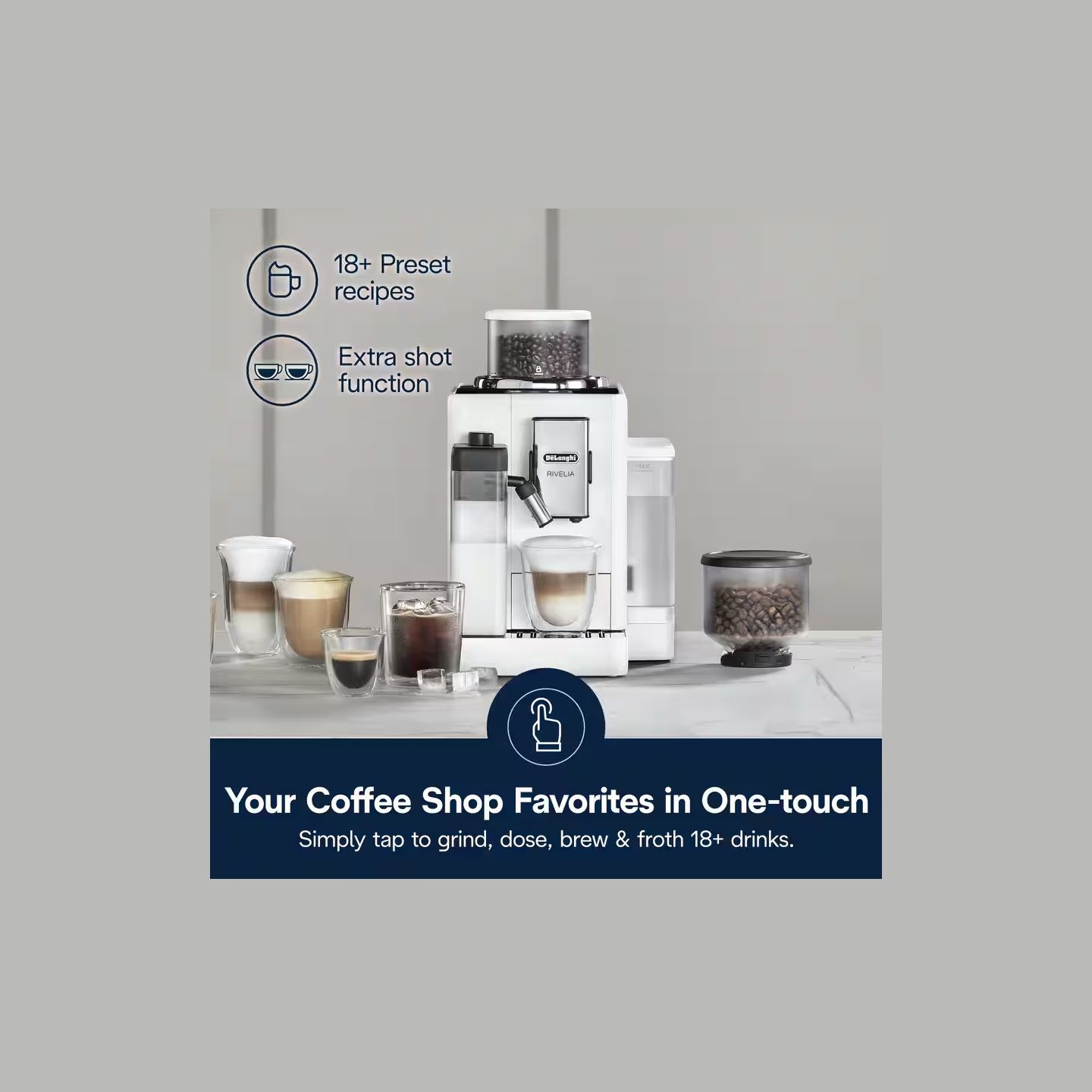 Delonghi | Coffee maker | Rivelia EXAM440.55.W | Pump pressure 19 bar | Built-in milk frother | Fully Automatic | 1450 W | Arcti