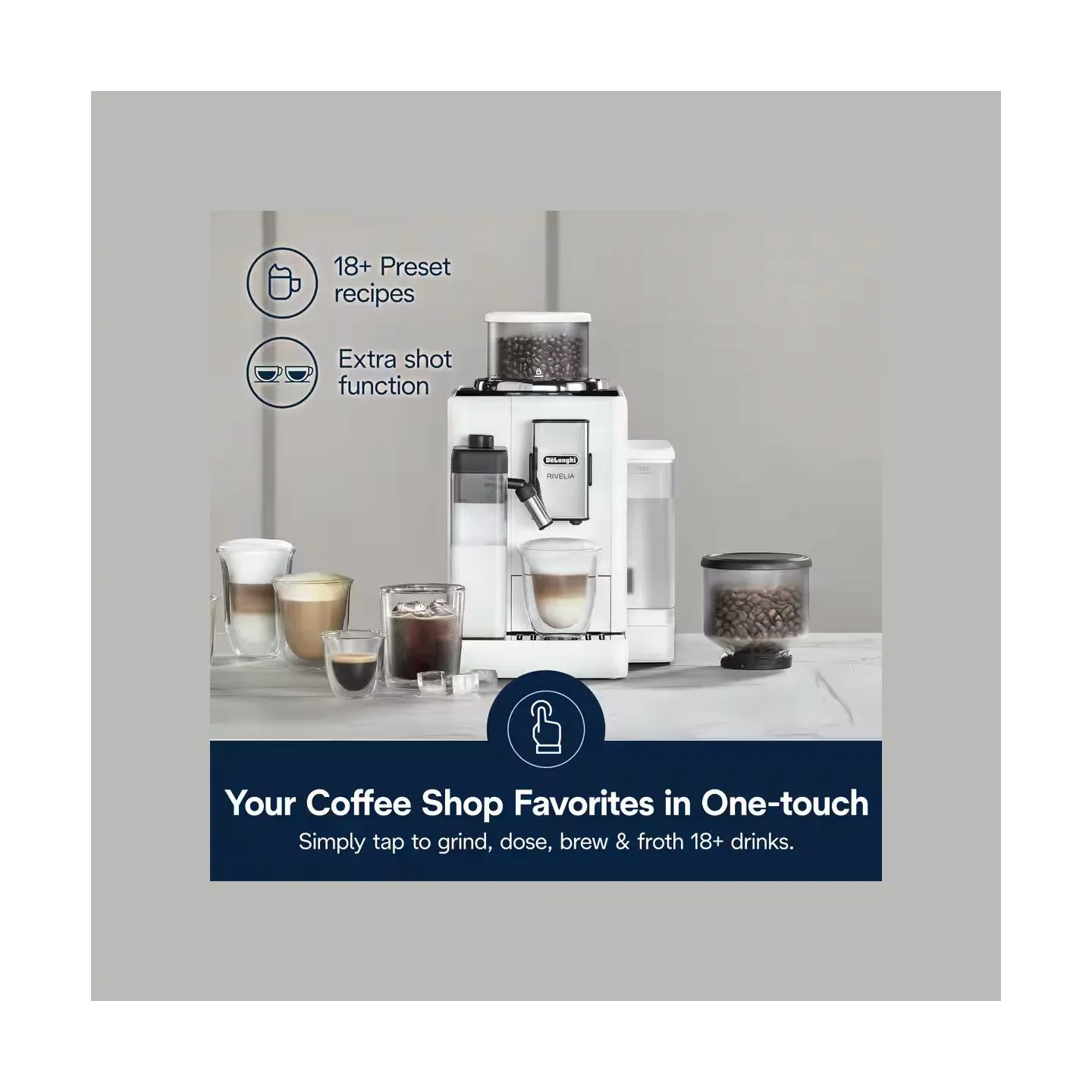 Delonghi | Coffee maker | Rivelia EXAM440.55.W | Pump pressure 19 bar | Built-in milk frother | Fully Automatic | 1450 W | Arcti