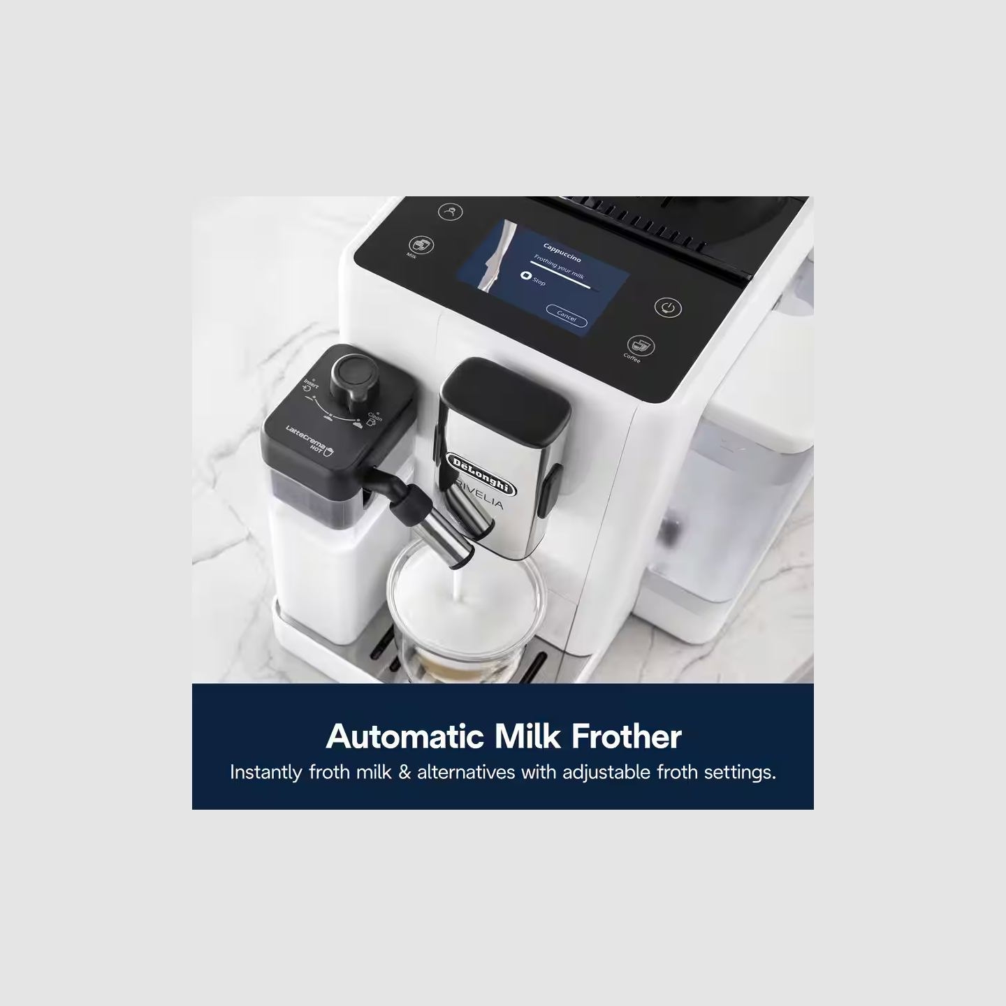 Delonghi | Coffee maker | Rivelia EXAM440.55.W | Pump pressure 19 bar | Built-in milk frother | Fully Automatic | 1450 W | Arcti