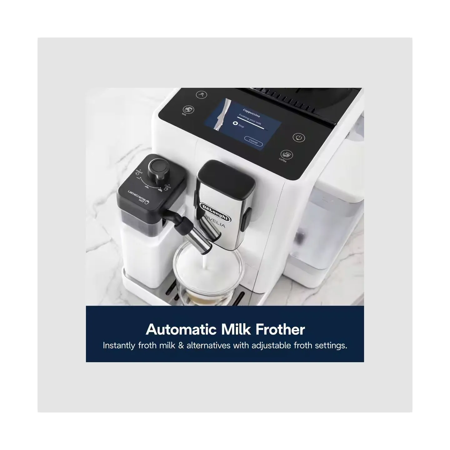 Delonghi | Coffee maker | Rivelia EXAM440.55.W | Pump pressure 19 bar | Built-in milk frother | Fully Automatic | 1450 W | Arcti
