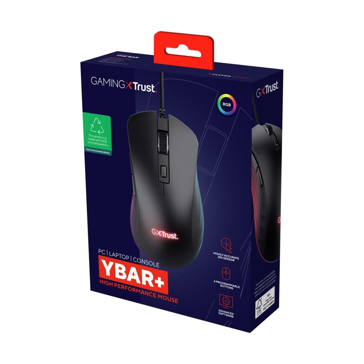 Trust MOUSE USB OPTICAL GAMING/GXT924 YBAR+ BLACK 24890 TRUST