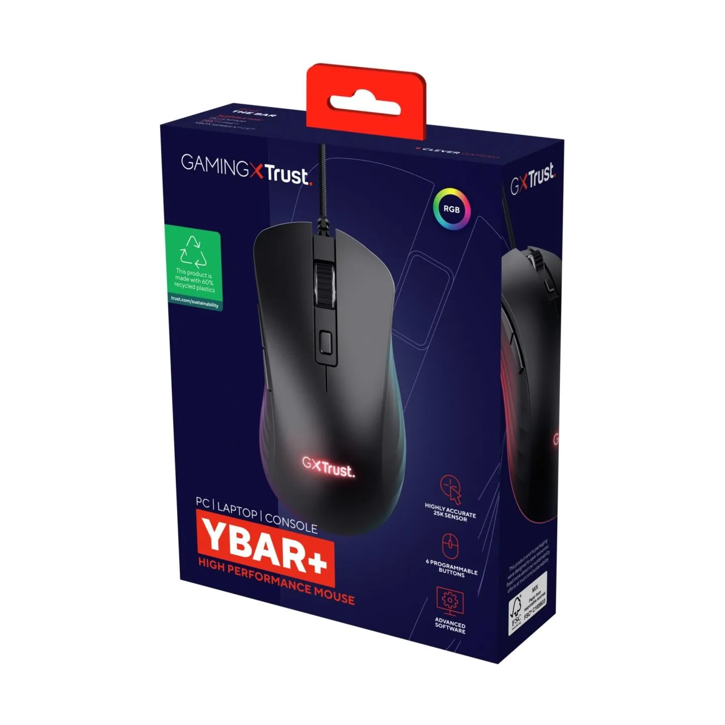 Trust MOUSE USB OPTICAL GAMING/GXT924 YBAR+ BLACK 24890 TRUST